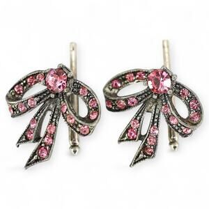 Vintage Feminine Unisex Cuff Links Bows With Pink Rhinestones Romantic Look